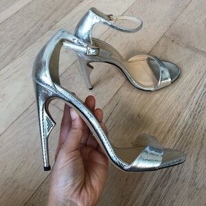 Authentic & New Jerome C. Rousseau silver leather high heel sandals 38.5